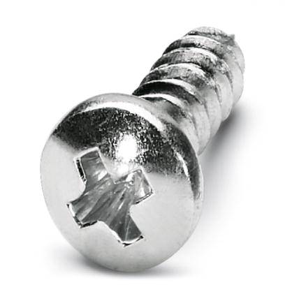 Une vis cruciforme en argent sur fond blanc.