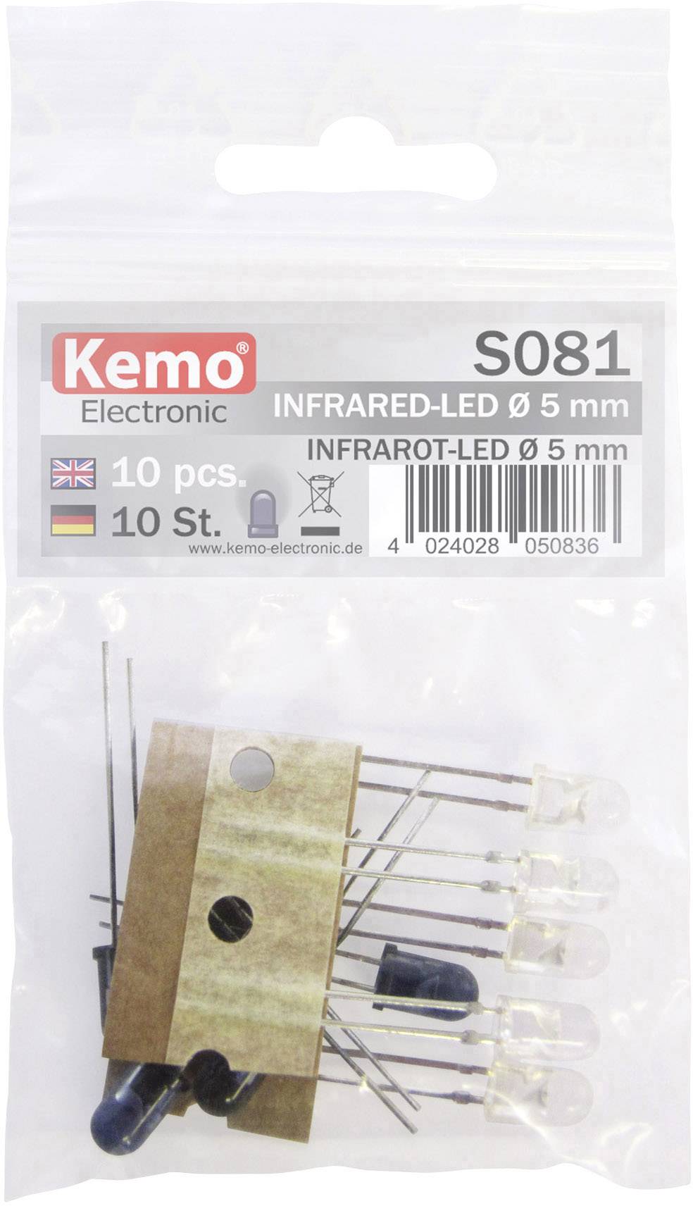 Kemo S081 Assortiment de LEDs 870 nm, 925 nm 5 mm sortie radiale