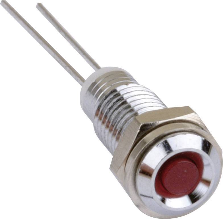 Bouton-poussoir cylindrique à surface rouge et deux broches métalliques pour connexion électrique, principalement utilisé dans les appareils électroniques.