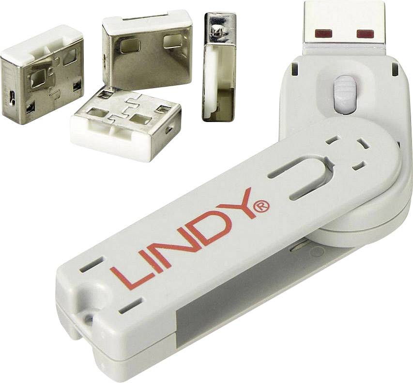 LINDY Verrouillage de port USB USB Port Lock + Key jeu de 4 blanc avec 1 clé 40454