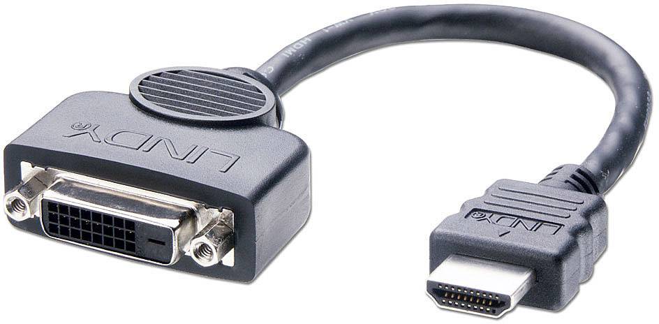Câble adaptateur DVI vers HDMI avec connecteur HDMI mâle et port DVI femelle. Permet la connexion entre des appareils DVI et des écrans HDMI.
