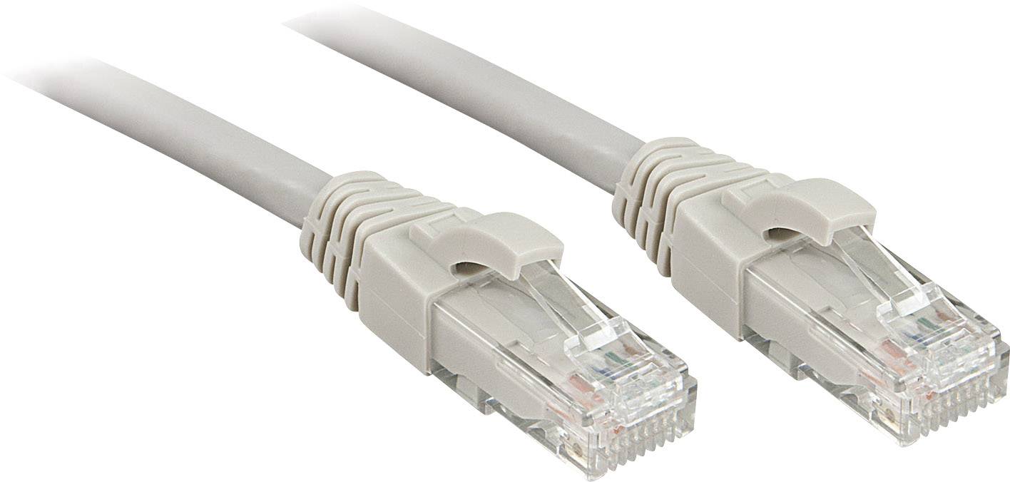 Deux câbles Ethernet gris avec connecteurs RJ45, utilisés pour les connexions réseau.