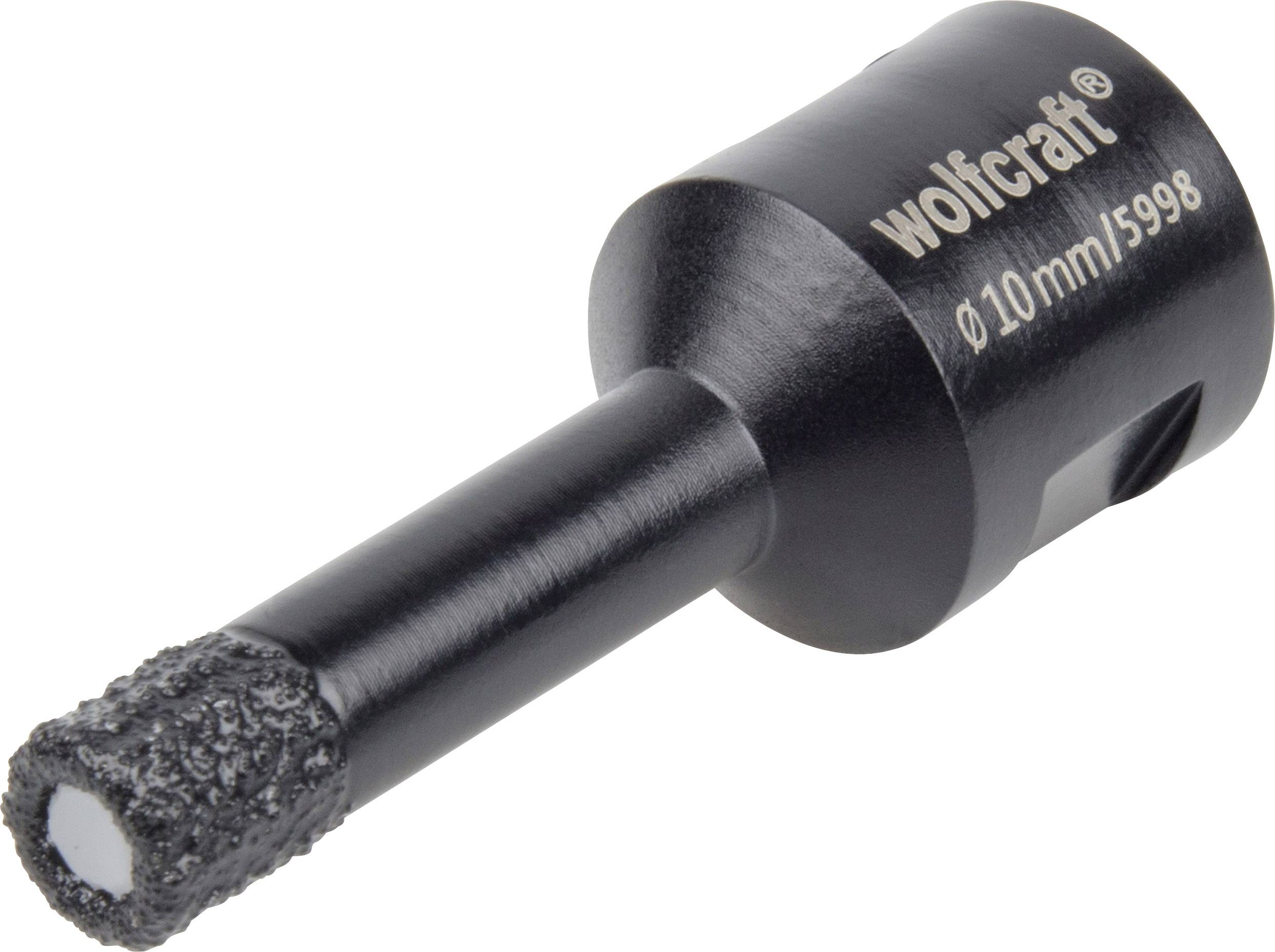 Foret noir revêtu de Wolfcraft, de 10 mm de diamètre, portant le marquage '5998' sur sa surface.