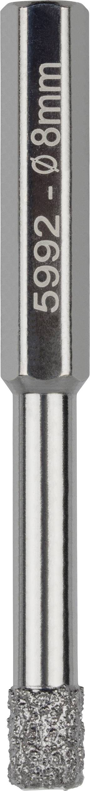 Gros plan d'un outil de forage cylindrique avec une tête revêtue de diamant et la gravure '5.992 - Ø8mm' sur le manche.