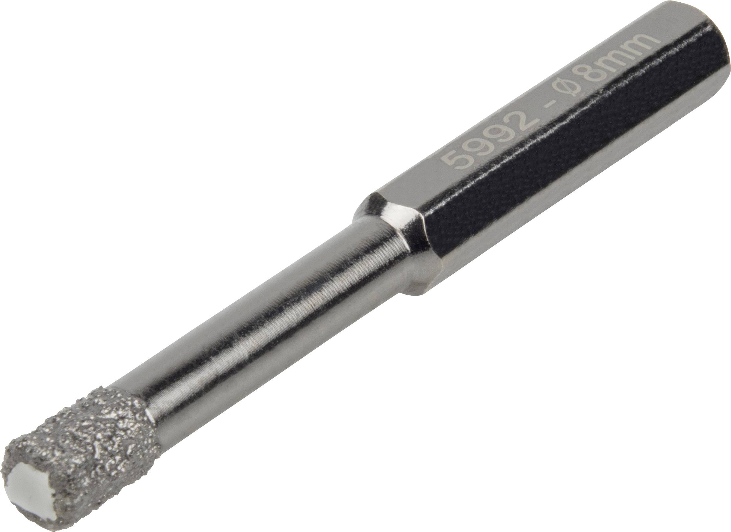 Foret cylindrique revêtu de diamant avec tige hexagonale, diamètre 8 mm. Adapté pour le perçage précis dans des matériaux durs.