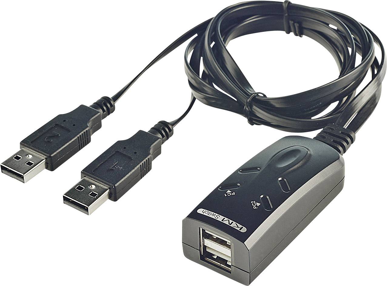 Un câble de liaison de données USB avec deux fiches USB-A et un adaptateur pour le transfert de données entre deux ordinateurs.
