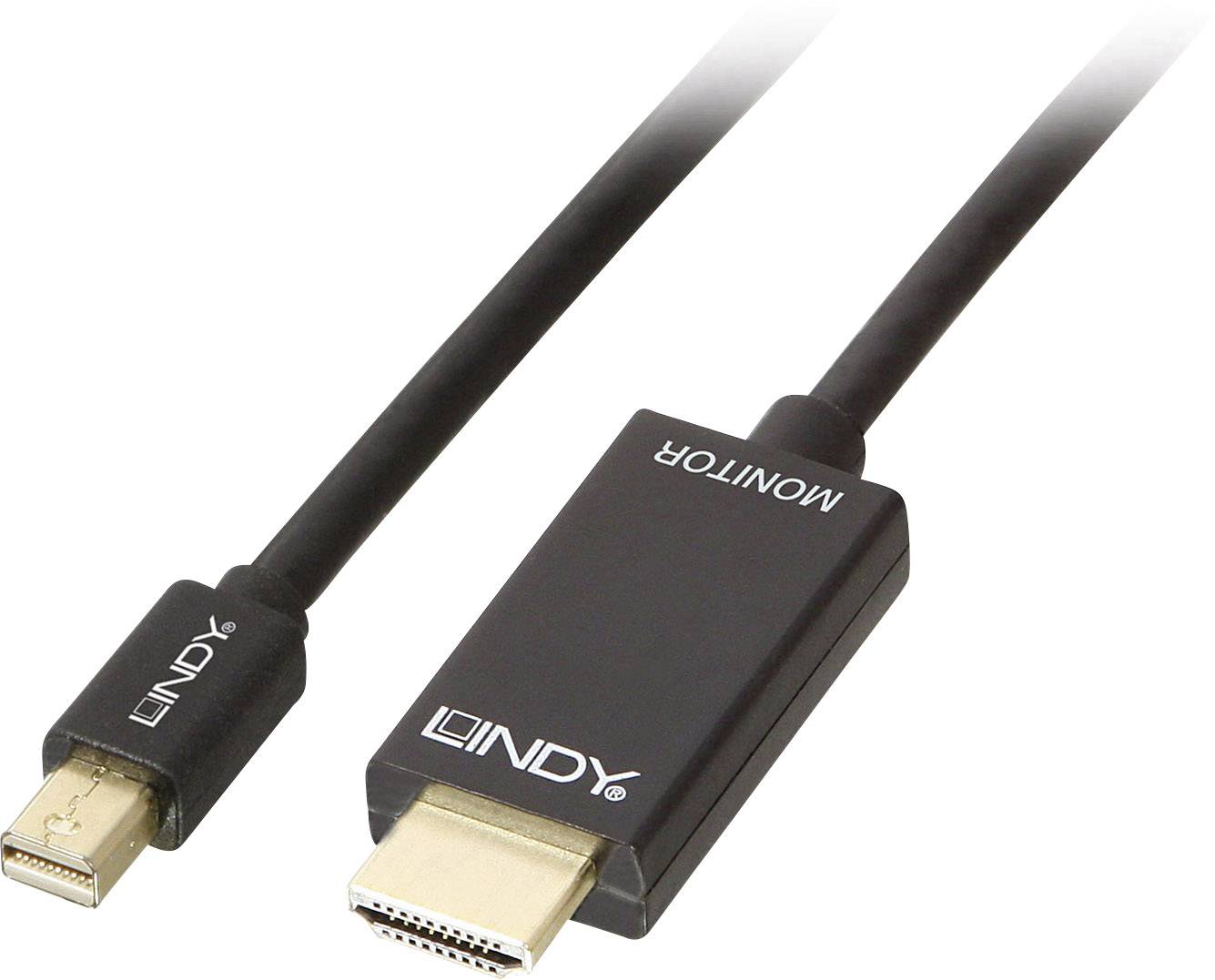 LINDY Mini-Display / HDMI Câble adaptateur Fiche mâle Mini DisplayPort, Fiche mâle HDMI-A 5.00 m noir 36929 Câble DisplayPort