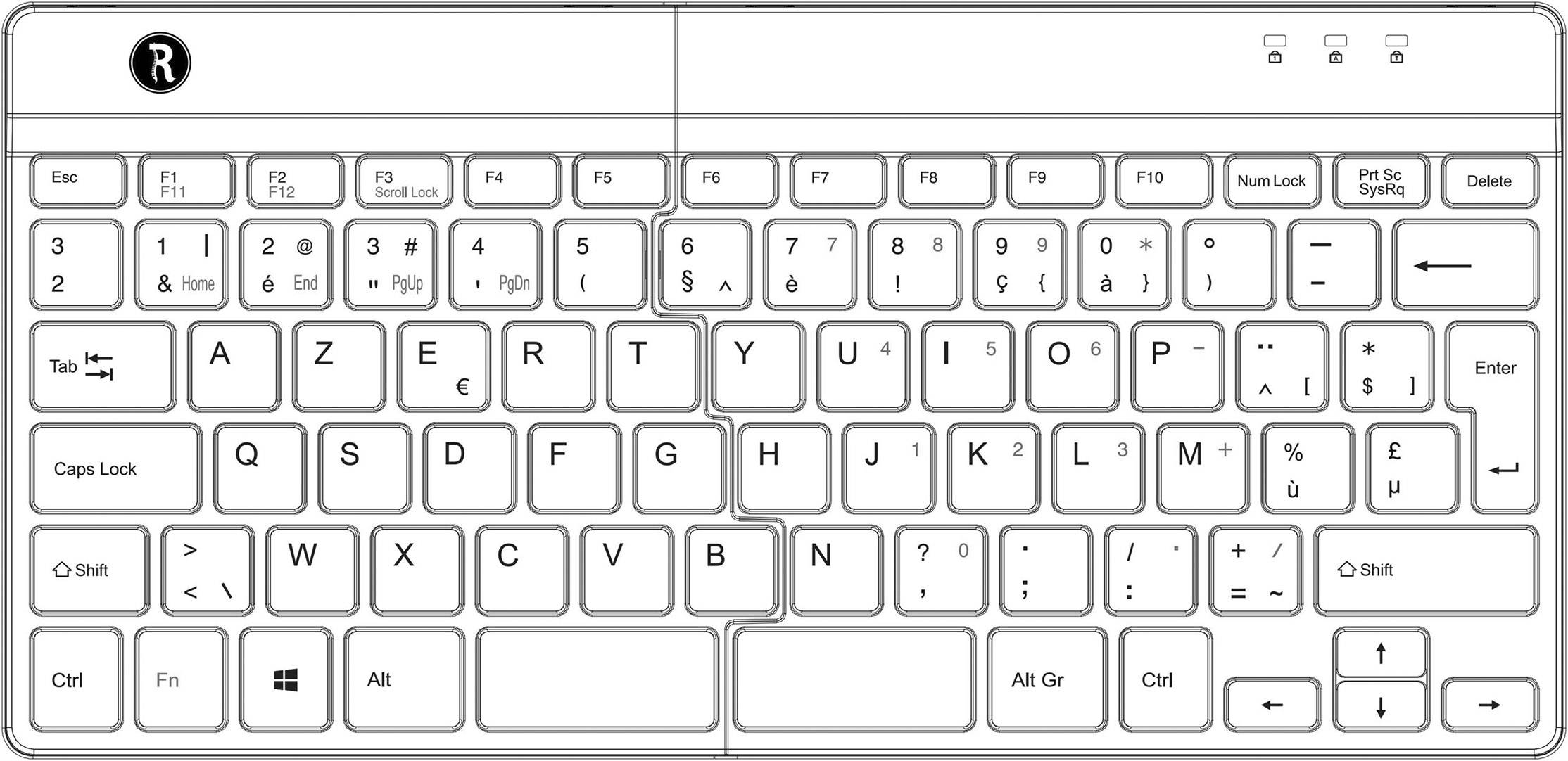 R-GO Tools Split USB Clavier belge, AZERTY noir flexible, ergonomique