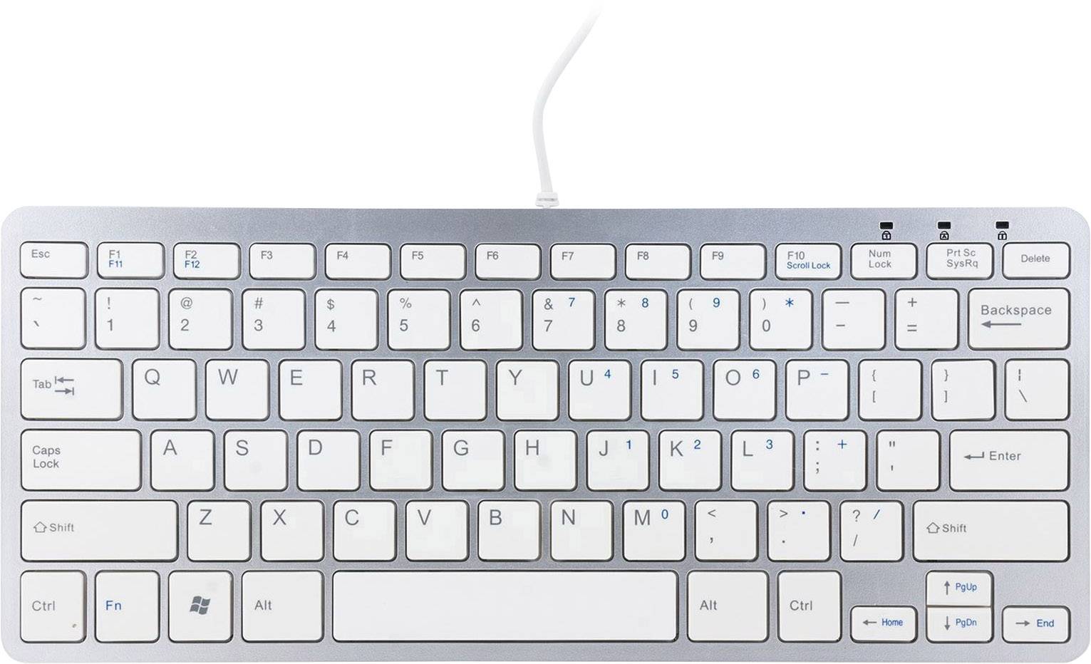 R-GO Tools Compact USB Clavier anglais, QWERTY blanc ergonomique