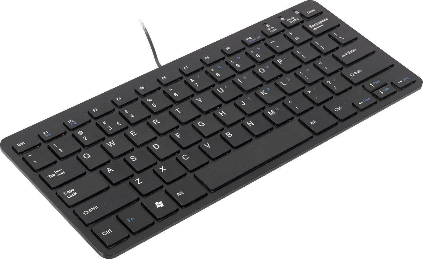R-GO Tools Compact USB Clavier anglais, QWERTY noir ergonomique