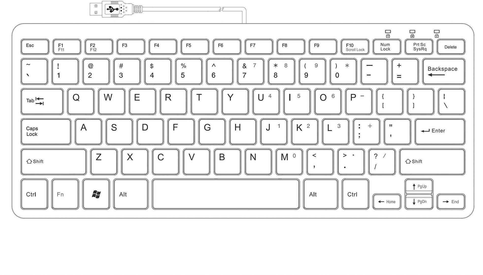 R-GO Tools Compact USB Clavier anglais, QWERTY noir ergonomique