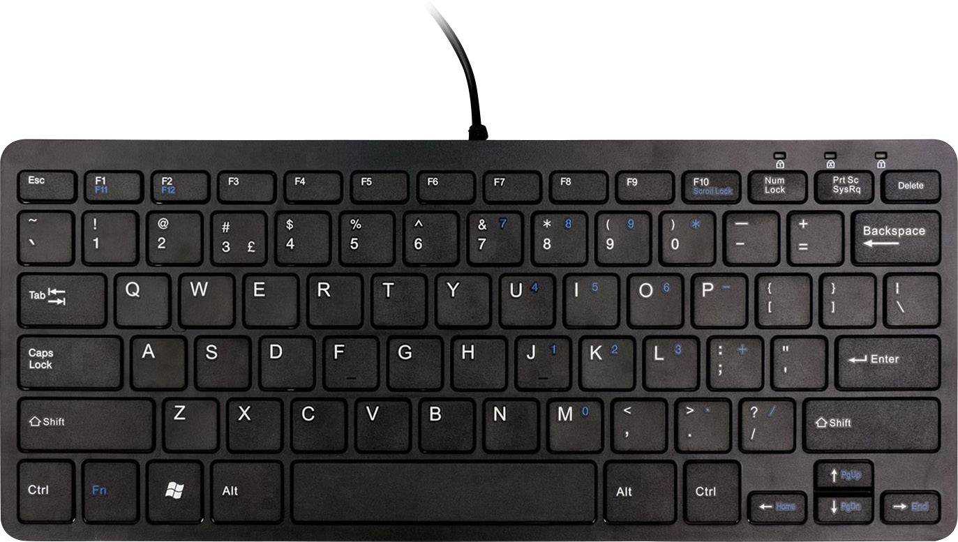 R-GO Tools Compact USB Clavier anglais, QWERTY noir ergonomique