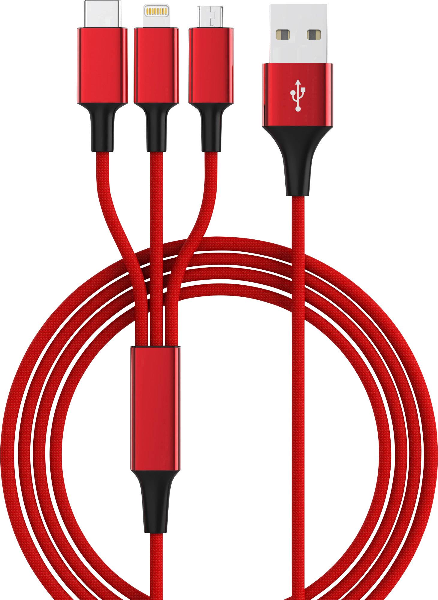 Smrter Câble de charge USB USB 3.2 Gen1 (USB 3.0) USB-A mâle, USB-C® mâle, USB-Micro-B mâle, Connecteur Lightning 1.20 m rouge