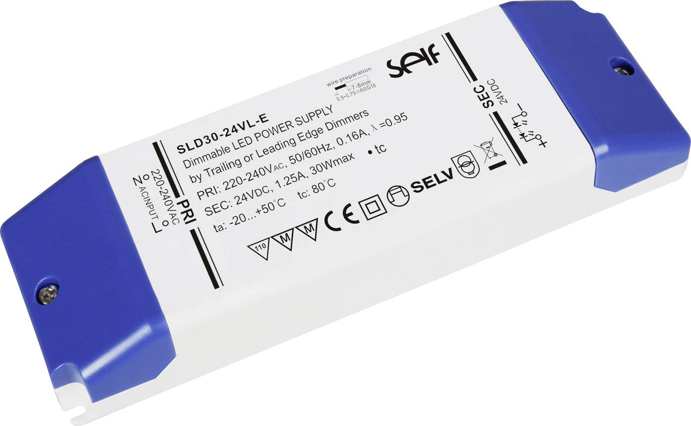 Self Electronics SLD30-24VL-E Transformateur pour LED, Driver de LED à tension constante 30 W 1.25 A 24 V/DC montage sur des