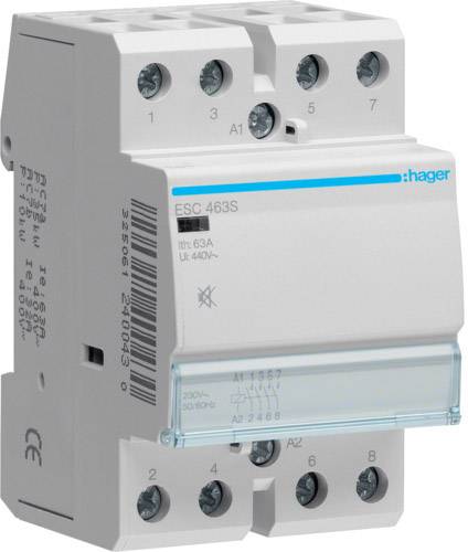 Disjoncteur de marque Hager, modèle ESC 463S, courant nominal 63A, tension 440V, montage sur rail DIN.