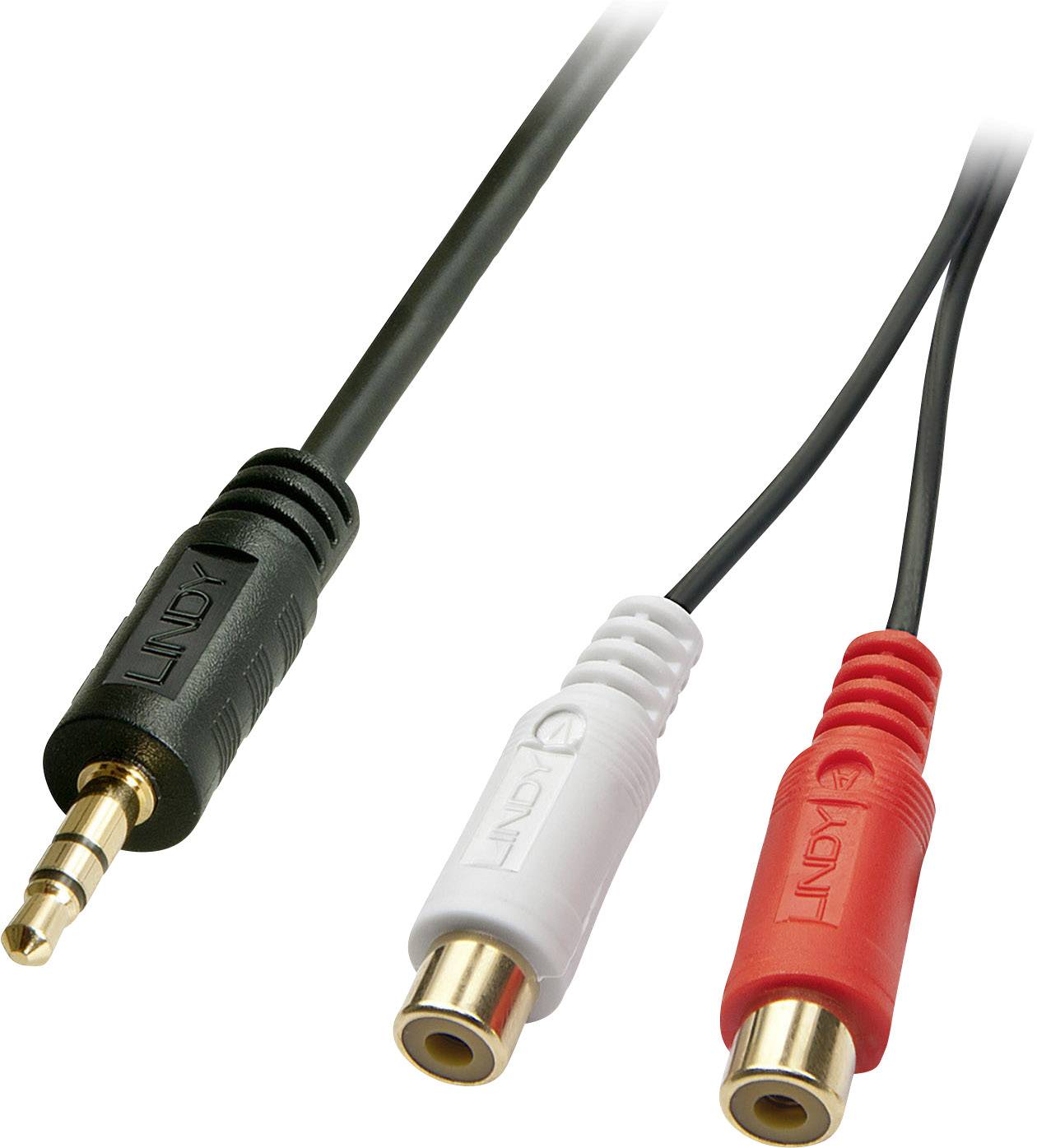 LINDY 35678 Jack / Cinch-RCA audio Adaptateur [1x Jack mâle 3.5 mm - 2x Cinch-RCA femelle] noir