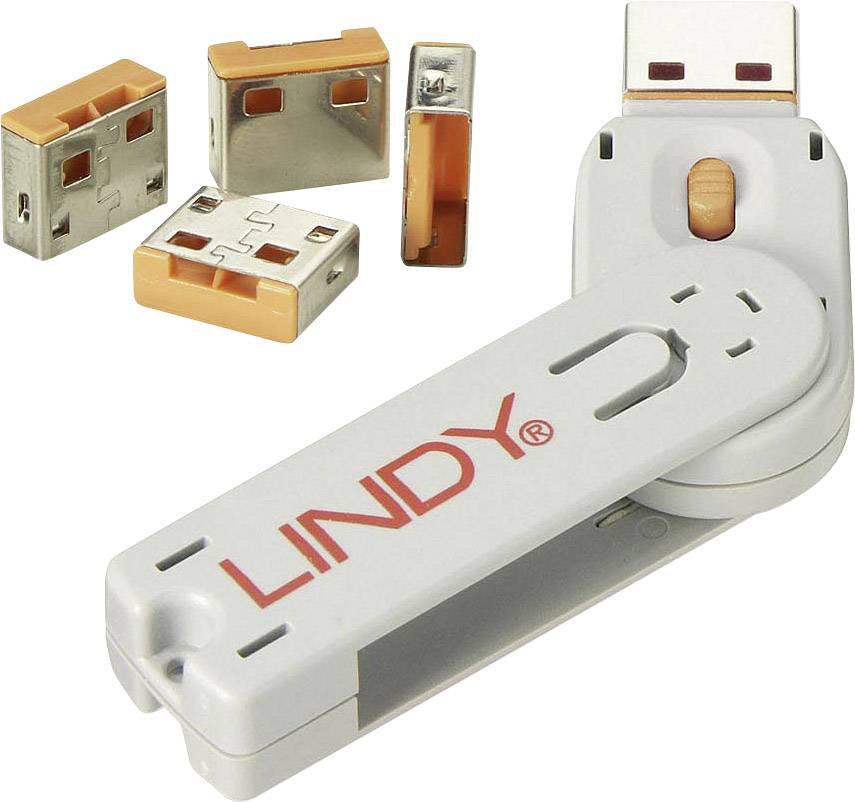 LINDY Verrouillage de port USB USB-Lock + Key jeu de 4 orange avec 1 clé 40453