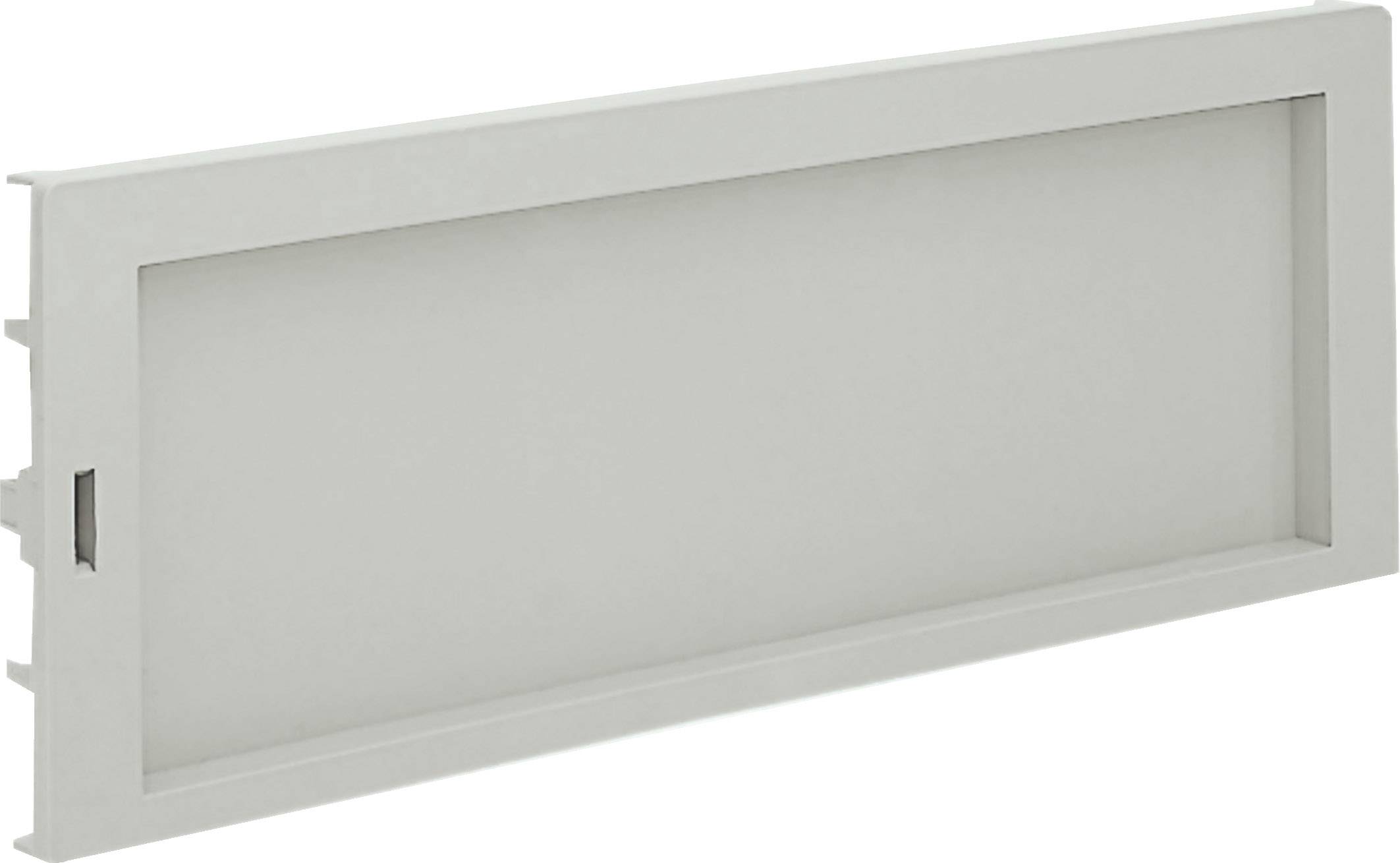 Couvercle de ventilation rectangulaire gris en plastique avec des lamelles parallèles, destiné à être monté dans les murs ou les plafonds pour favoriser la circulation de l'air.