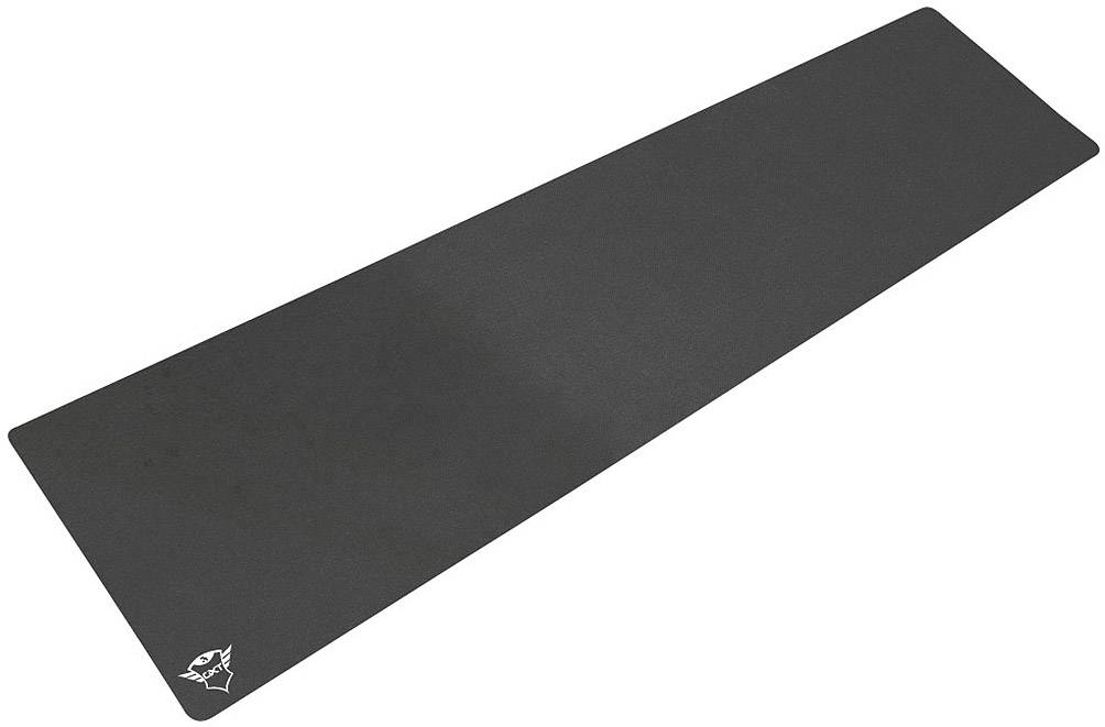 Tapis de souris rectangulaire, grand, noir avec un petit logo blanc dans le coin inférieur gauche. Idéal pour le gaming ou le bureau.