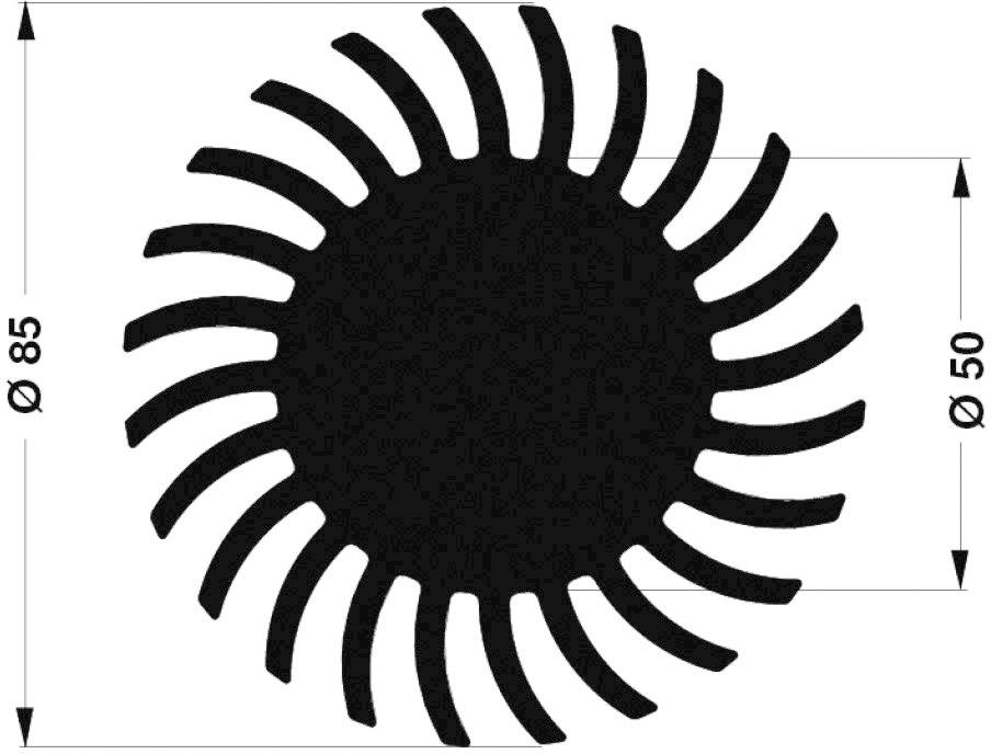 Roue dentée noire, circulaire, avec 18 dents profilées, diamètre extérieur de 85 mm et diamètre intérieur de 50 mm.