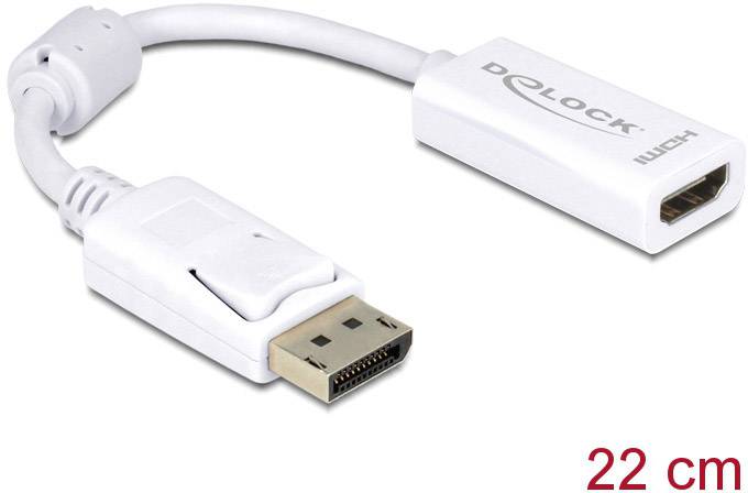Delock 61767 DisplayPort / HDMI Adaptateur [1x DisplayPort mâle - 1x HDMI femelle] blanc avec noyau en ferrite 12.00 cm