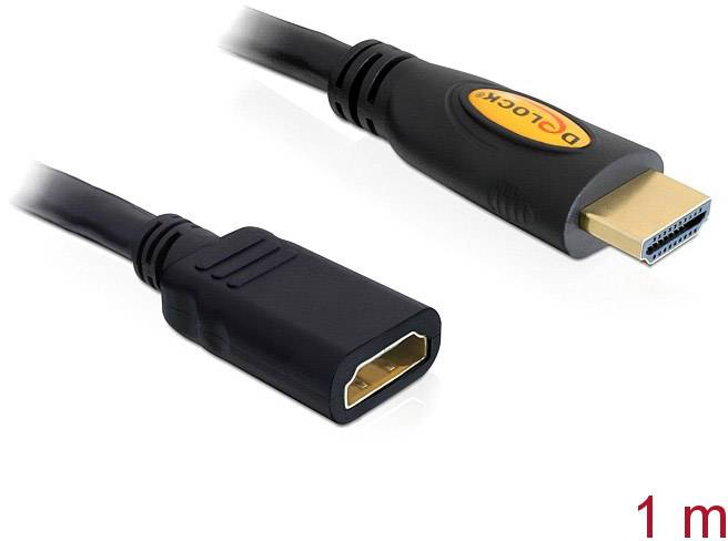 Un câble de rallonge HDMI de 1 mètre avec fiche et prise. Utilisé pour connecter des appareils pour la transmission vidéo et audio.