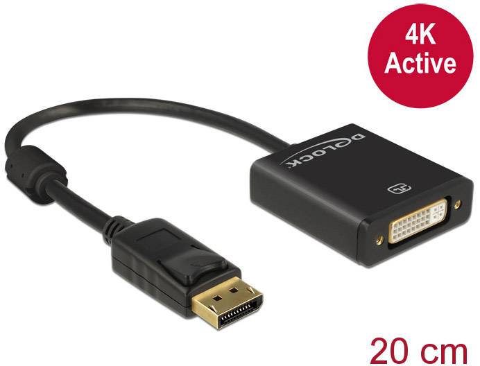 Un câble adaptateur DisplayPort vers DVI de 20 cm, prenant en charge la résolution 4K, idéal pour connecter un ordinateur à un écran.