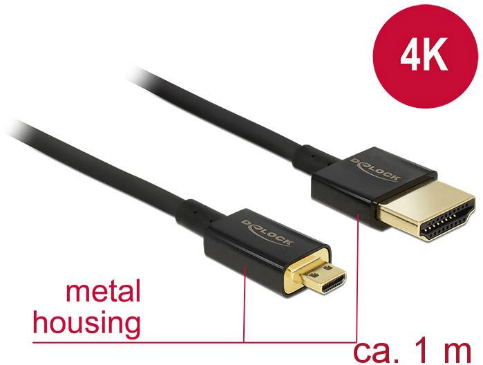 'Câble HDMI avec Micro HDMI vers HDMI, prend en charge 4K, boîtier métallique, longueur d'environ 1 m.'