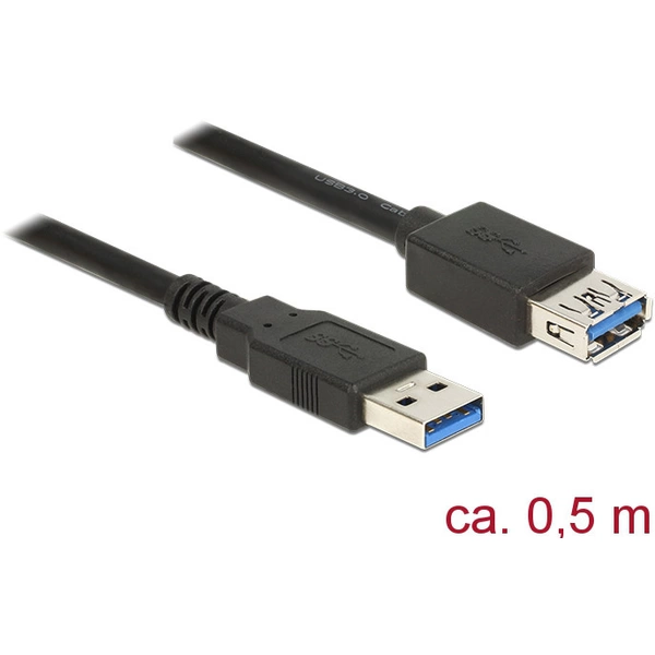 Delock Câble USB USB 3.2 Gen1 (USB 3.0) USB-A mâle, USB-A femelle 0.50 m noir contacts dorés 85053 Delock Câble USB USB 3.2 Gen1 (USB 3.0) USB-A mâle, USB-A femelle 0.50 m noir contacts dorés 85053