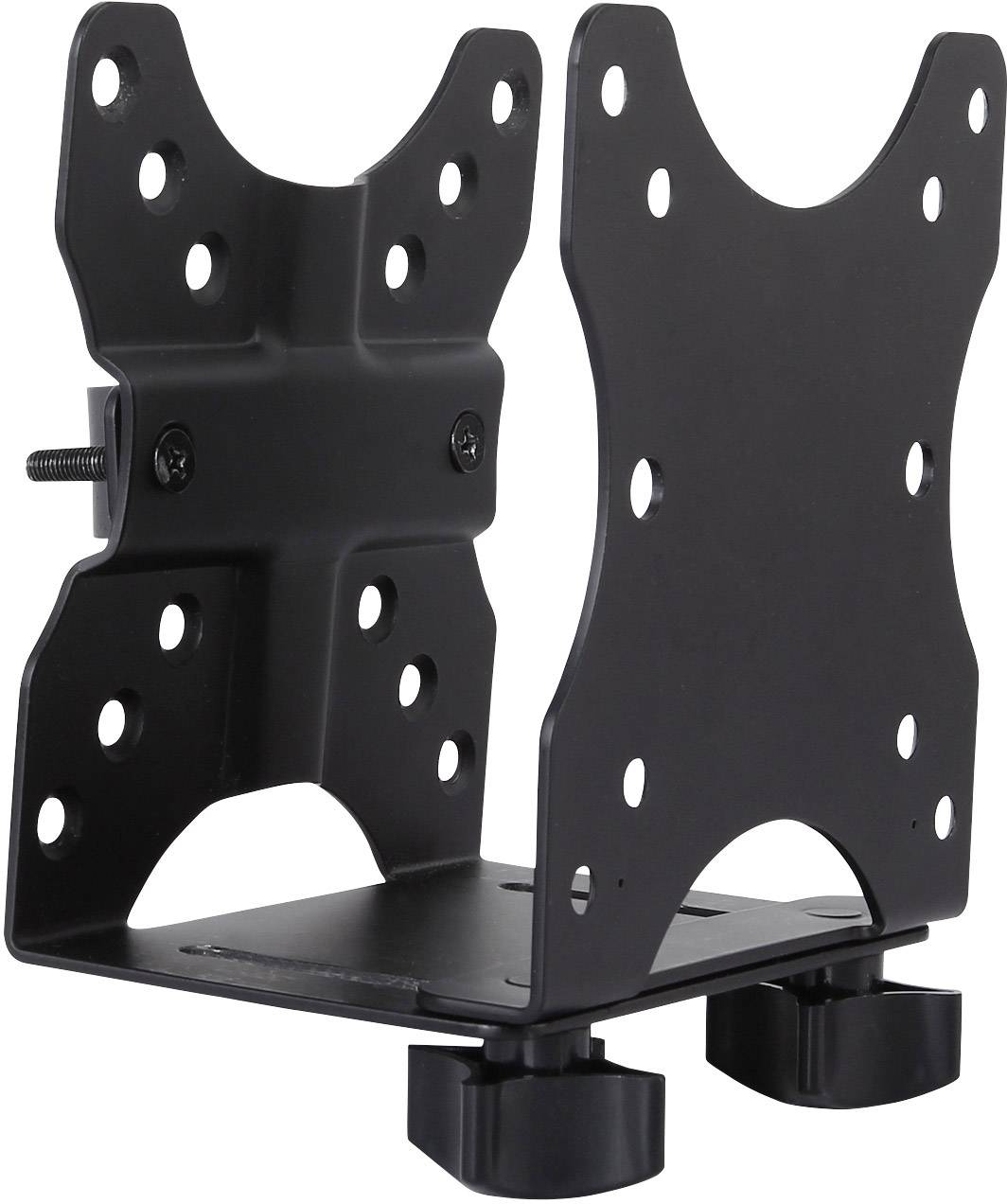 Support de moniteur noir, réglable, avec plusieurs trous de fixation, adapté pour la fixation murale d'écrans plats.