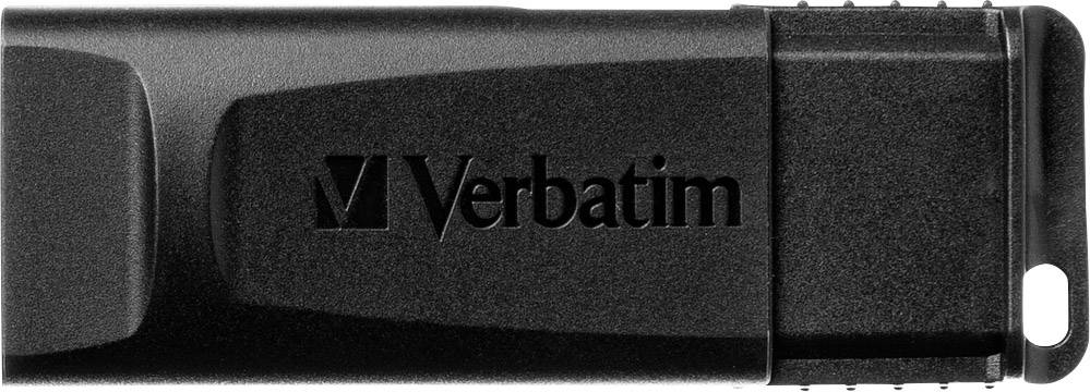 Une clé USB noire de la marque Verbatim, partiellement visible.