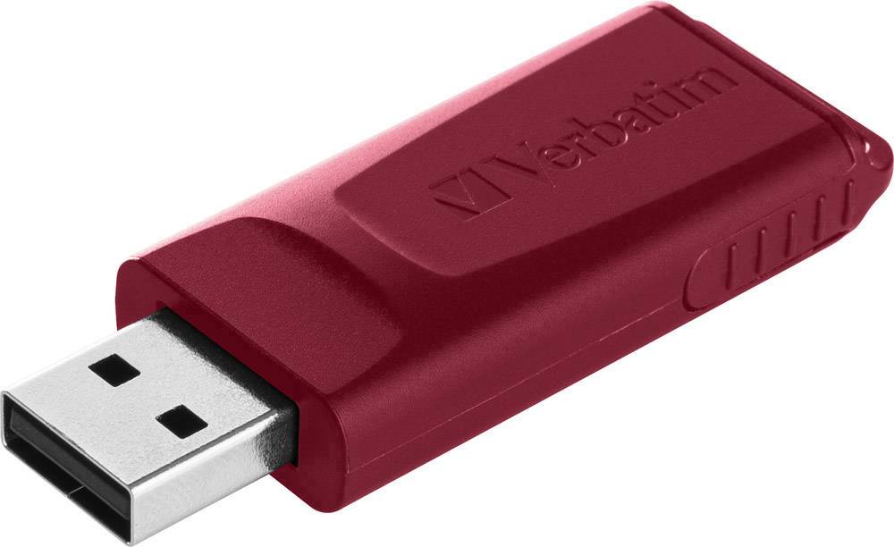 Clé USB rouge de la marque Verbatim.