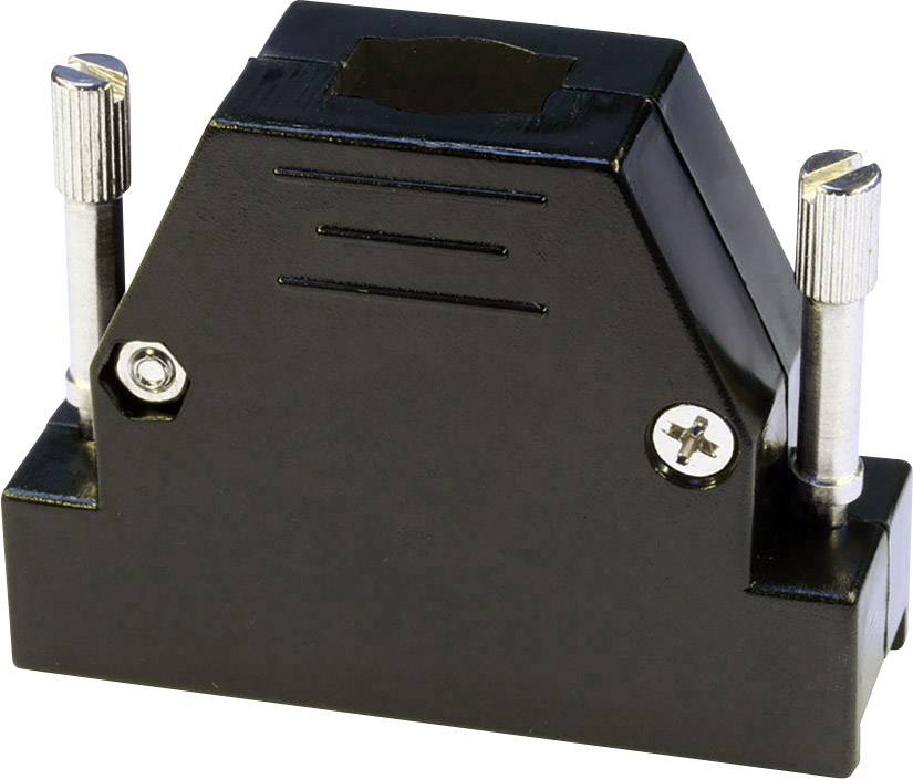 Un aimant noir rectangulaire avec deux vis en argent pour la fixation, utilisé à des fins de montage.