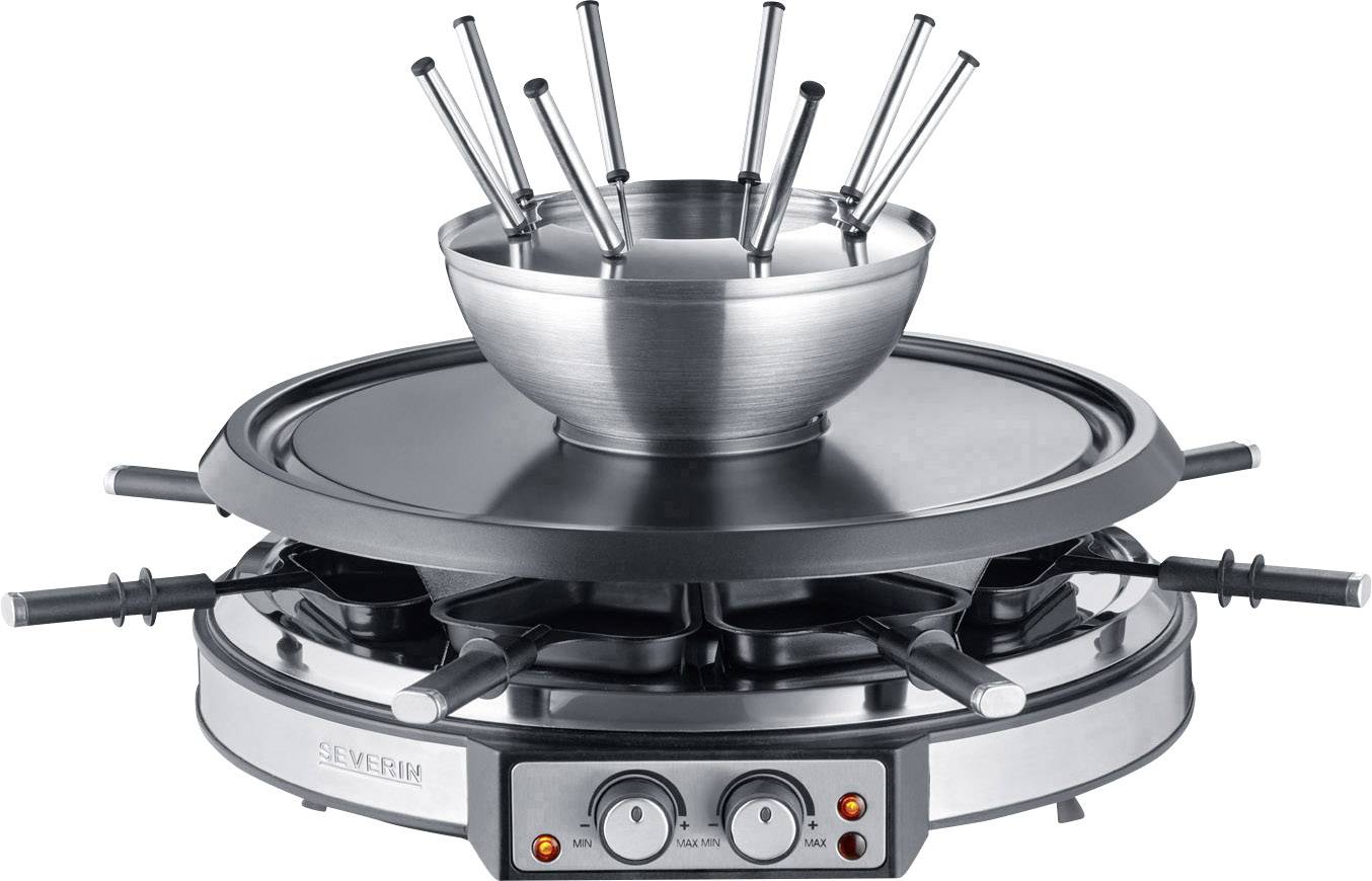 Severin RG 2348 Raclette 8 Fonduegabeln, 8 Pfännchen Edelstahl, Schwarz