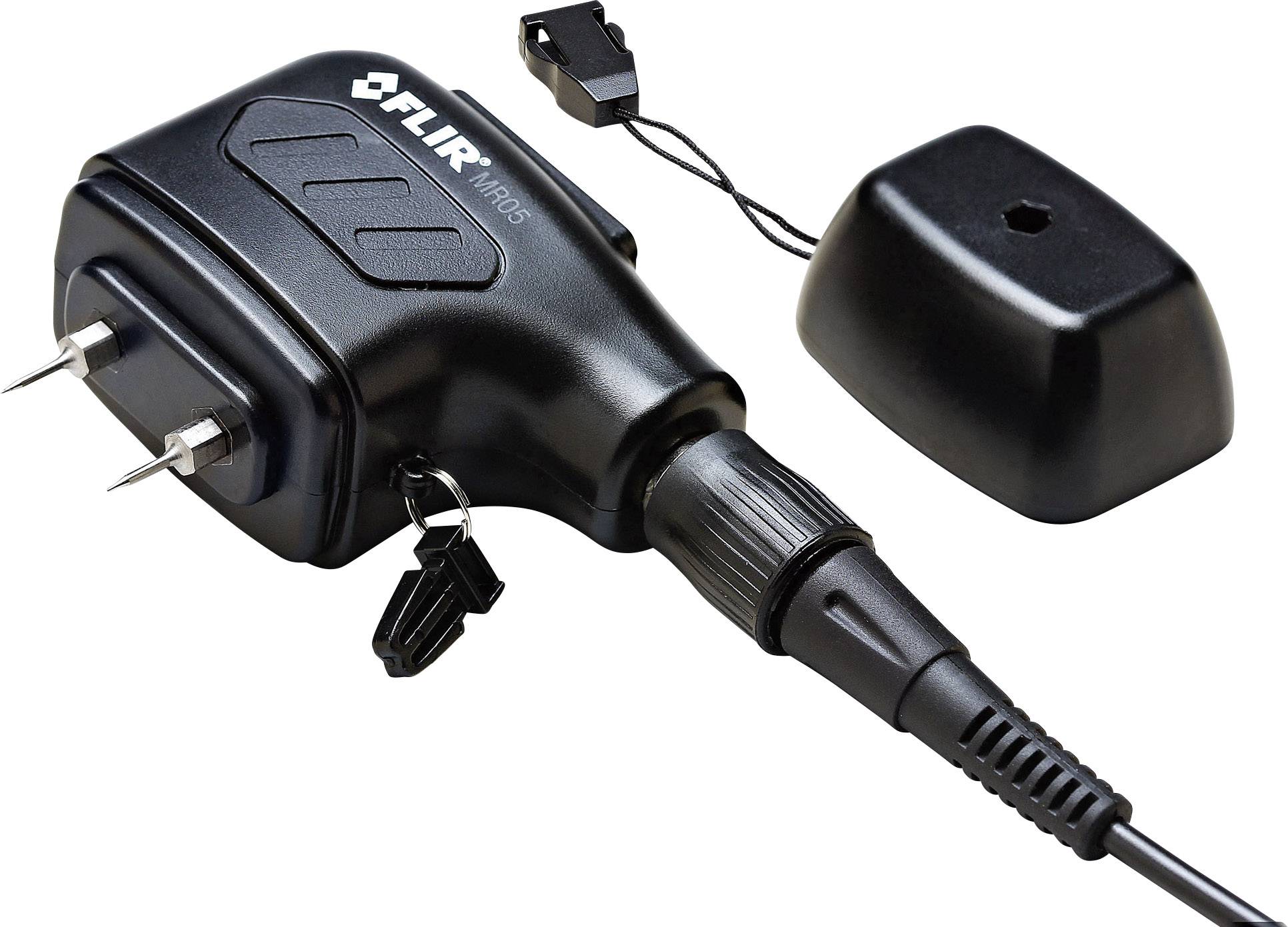 Hammeraufnehmer FLIR MR05 avec câble, deux pointes argentées à l'avant, boîtier noir, tête en plastique supplémentaire.