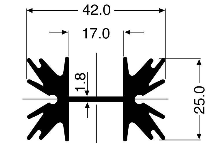 Dessin technique avec cotes d'une forme symétrique : largeur 42 mm, ouverture 17 mm et hauteur 25 mm.