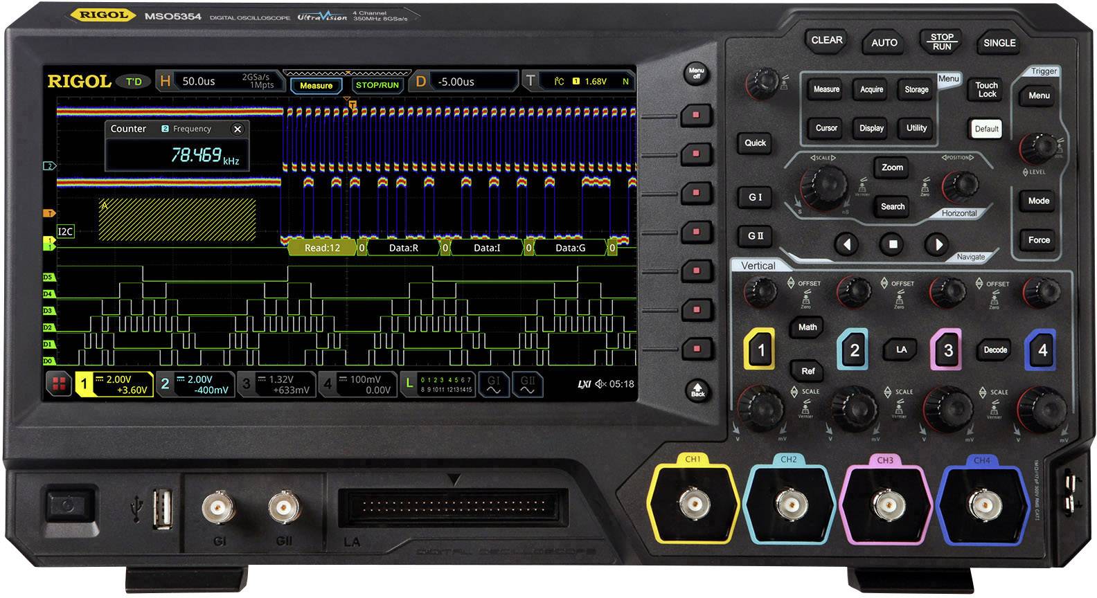 Oscilloscope numérique Rigol MSO5354 350 MHz 8 Géch/s 100 Mpts 8 bits