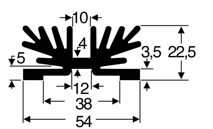 Dessin technique d'un profil avec dimensions : largeur 54 mm, hauteur 22,5 mm. Parties d'angle et centrales étiquetées. Adapté pour les instructions de montage.