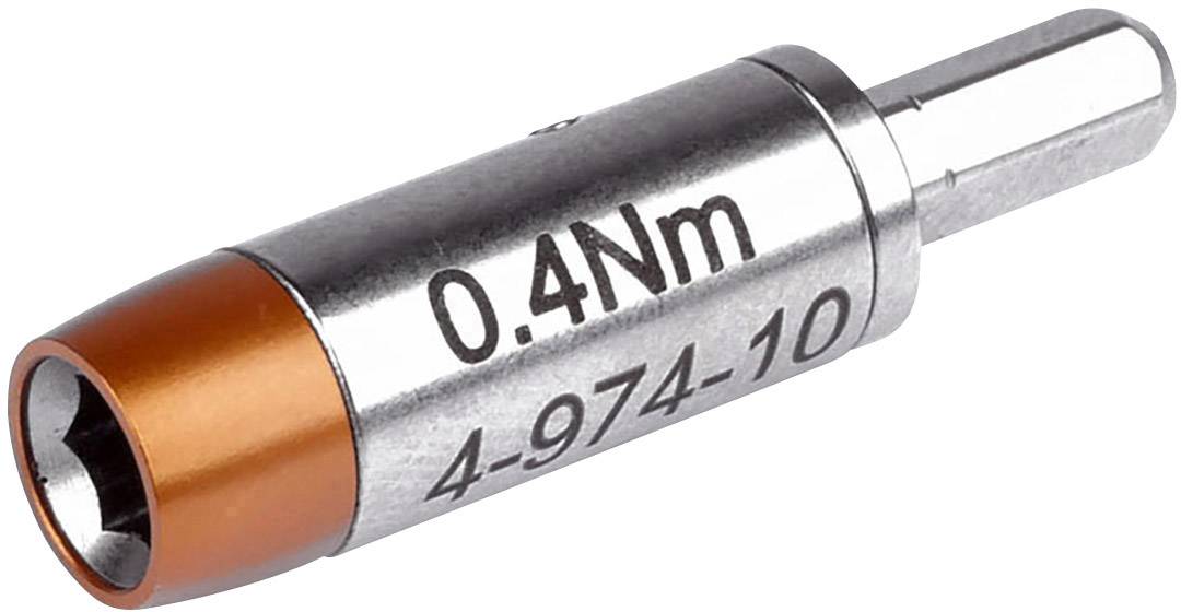 Embout de clé dynamométrique avec gravure '0,4 Nm', partiellement orange, pour desserrer ou serrer des vis avec un couple précis.