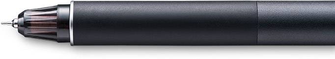 Un stylo noir élégant avec un embout métallique, disposé horizontalement.