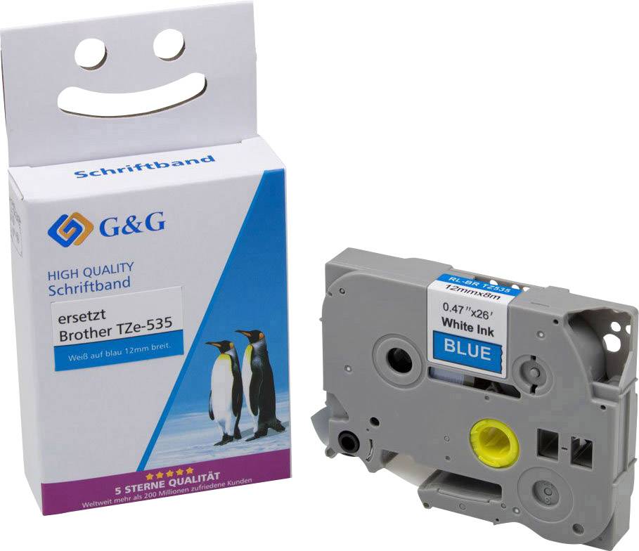 Ruban d'étiquetage G&G 15559 compatible remplace Brother TZe-535 Couleur de ruban: bleu Couleur de police: blanc 12 mm 8 m