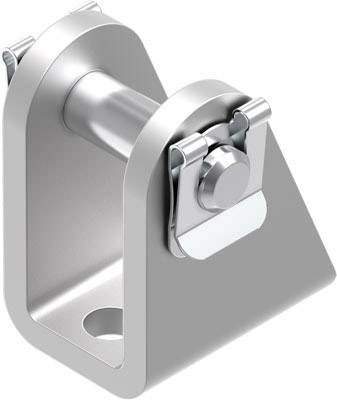 Un support en métal argenté avec une tige cylindrique, adapté aux constructions mécaniques ou aux fixations de machines.