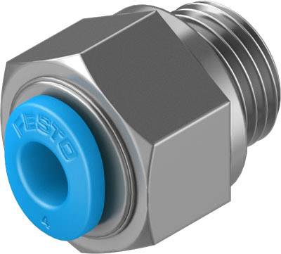 Raccord à vis avec joint bleu, spécifique à Festo. Il s'agit d'un élément de connexion dans les systèmes pneumatiques.