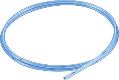 Un tuyau en plastique bleu, flexible, disposé en forme de cercle, adapté au transport de liquides ou de gaz.