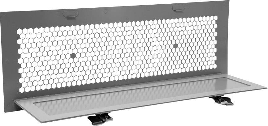 Grille en métal pour boîtier d'ordinateur avec design de trous hexagonaux, ouverte pour la ventilation.