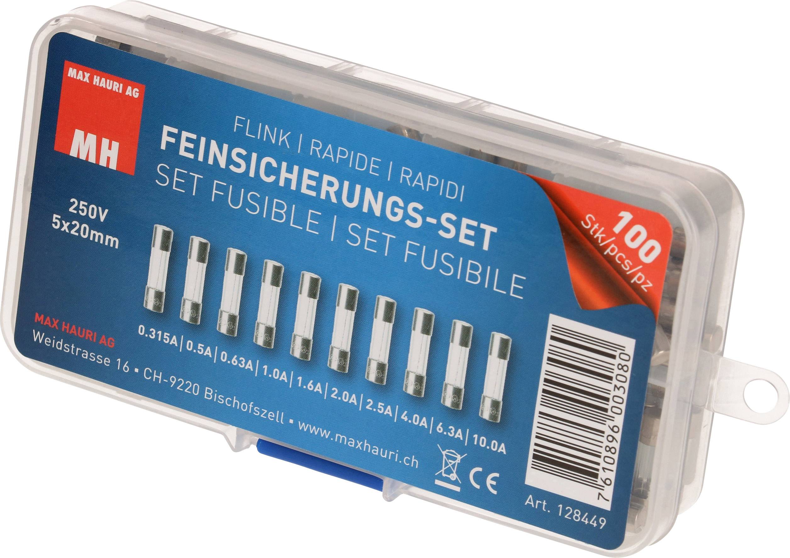 Max Hauri 128449 Assortiment de micro-fusibles (Ø x L) 5 mm x 20 mm rapide -F- Contenu 100 pc(s)
