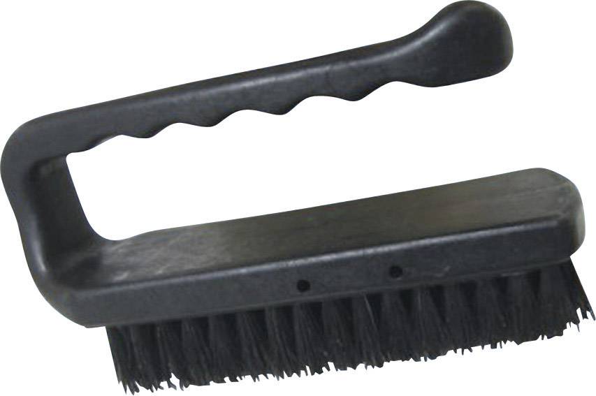Un brosse à main noir avec poignée et poils denses. Adaptée pour le nettoyage de surfaces.
