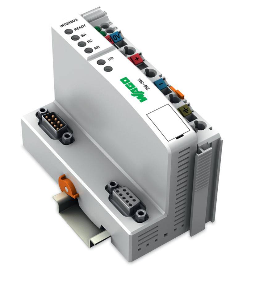 Module de commande industriel à plusieurs connexions et LED sur le dessus, utilisé pour le contrôle de processus et l'automatisation.