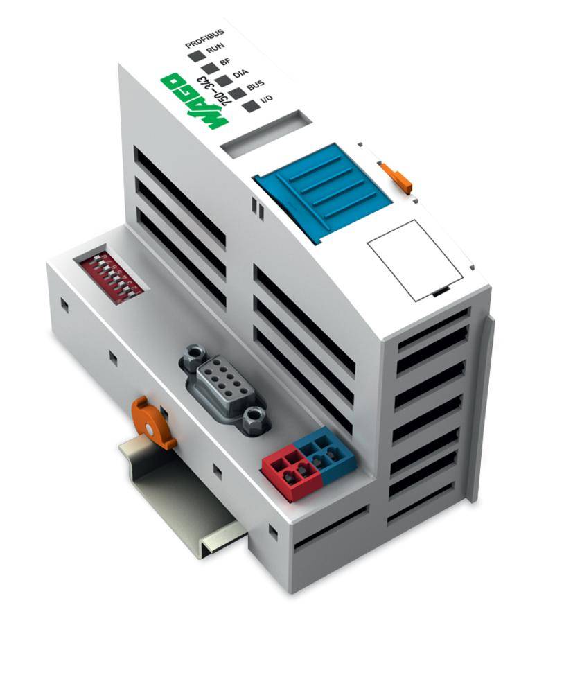 Un modèle tridimensionnel d'un appareil électronique avec des connexions et des interrupteurs, représenté sur un fond blanc.