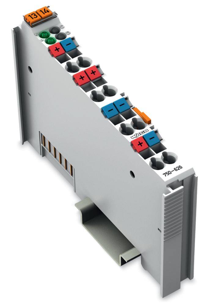Module électronique avec circuits intégrés et bornes de couleur, identifiant les connexions pour différentes applications électriques.